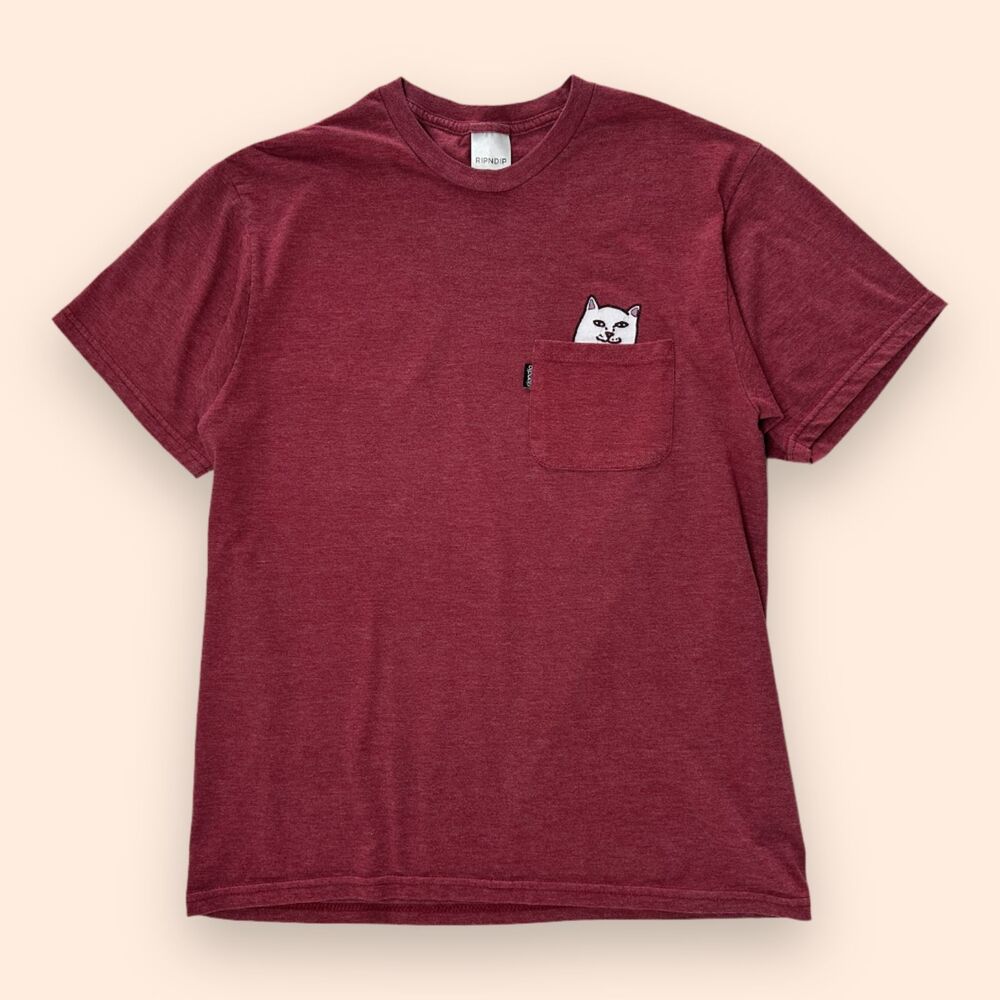 RIPNDIP Nerm in Single Breast Pocket Tee Sz Medium in Brick Red USA Made 19 x 26